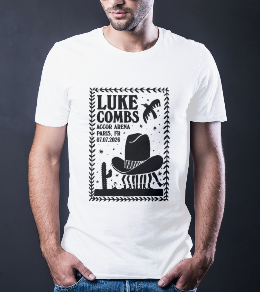 Luke Combs Paris Accor Arena July 07 2026 Western Theme Cowboy Hat Desert Cactus T-Shirt