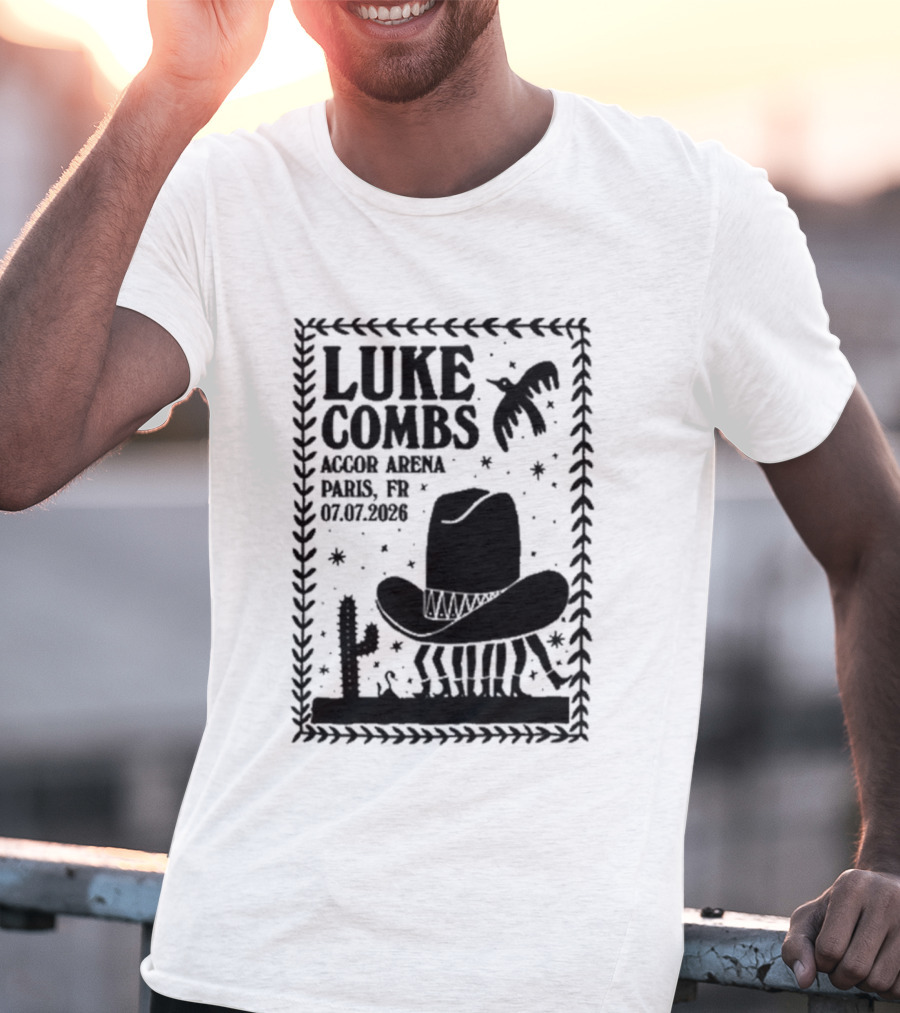 Luke Combs Paris Accor Arena July 07 2026 Western Theme Cowboy Hat Desert Cactus T-Shirt