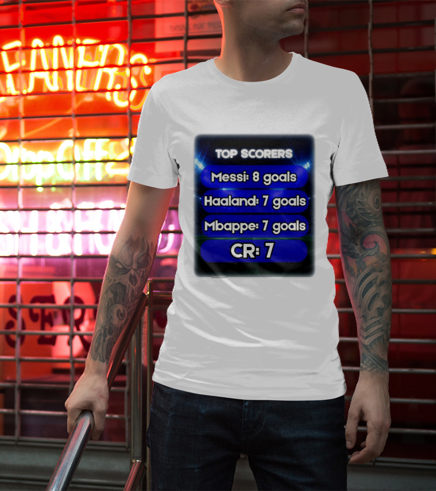 Top Scorers Messi 8 Goals Haaland 7 Goals Mbappe 7 Goals CR7 T-Shirt