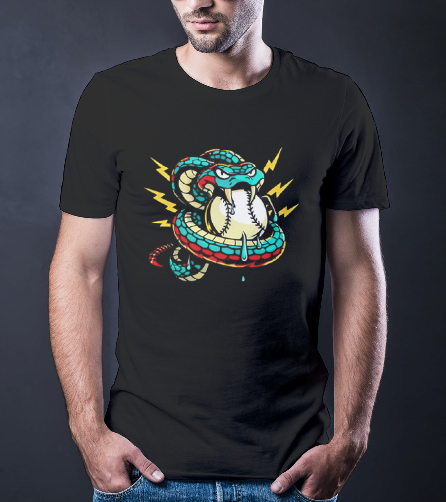 Snake Wrapped Around Baseball Surrounded By Lightning Strikes T-Shirt