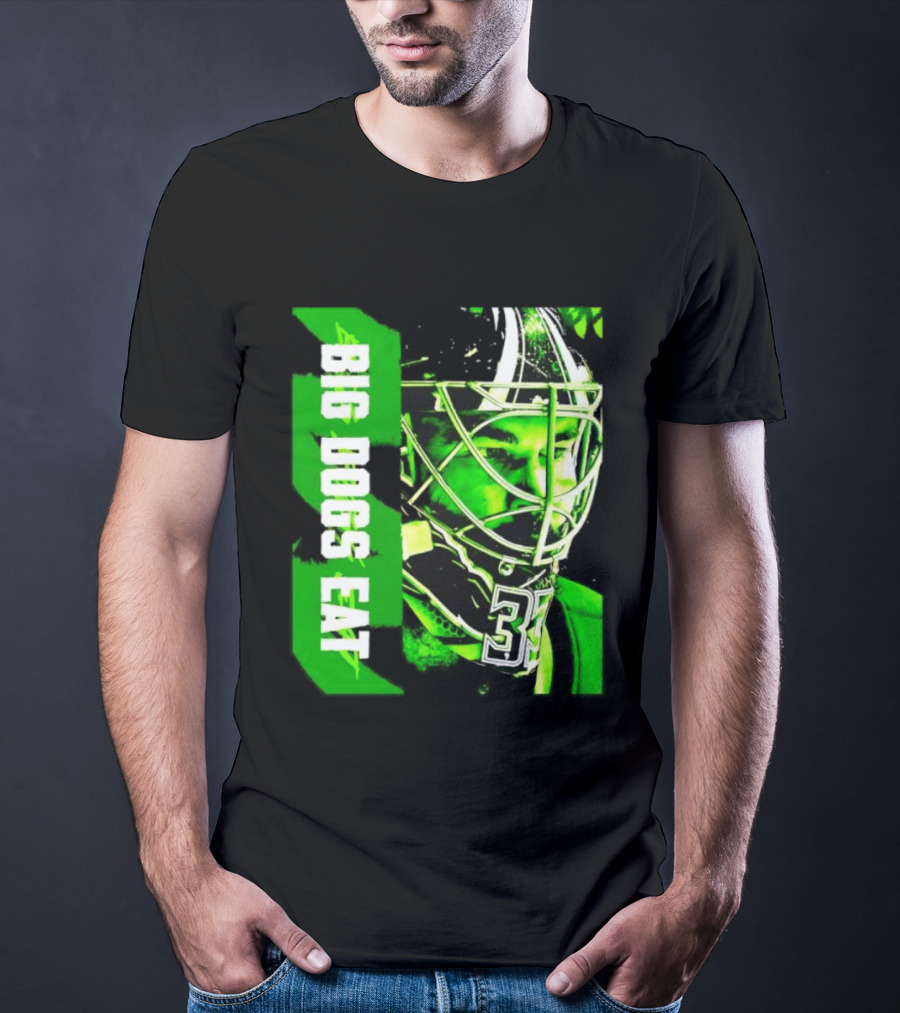 Big Dogs Eat Hockey Goalie 33 Green Masked Player T-Shirt
