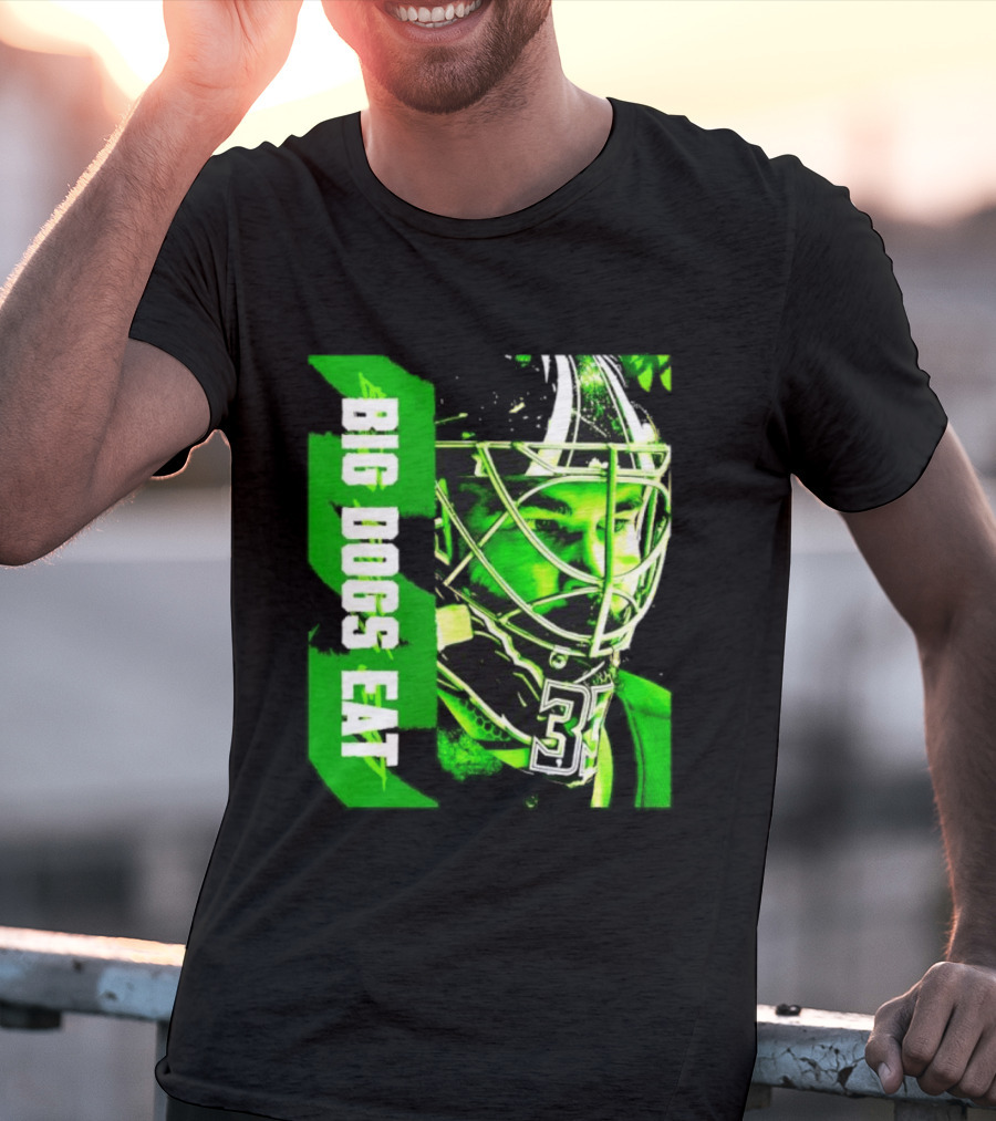 Big Dogs Eat Hockey Goalie 33 Green Masked Player T-Shirt