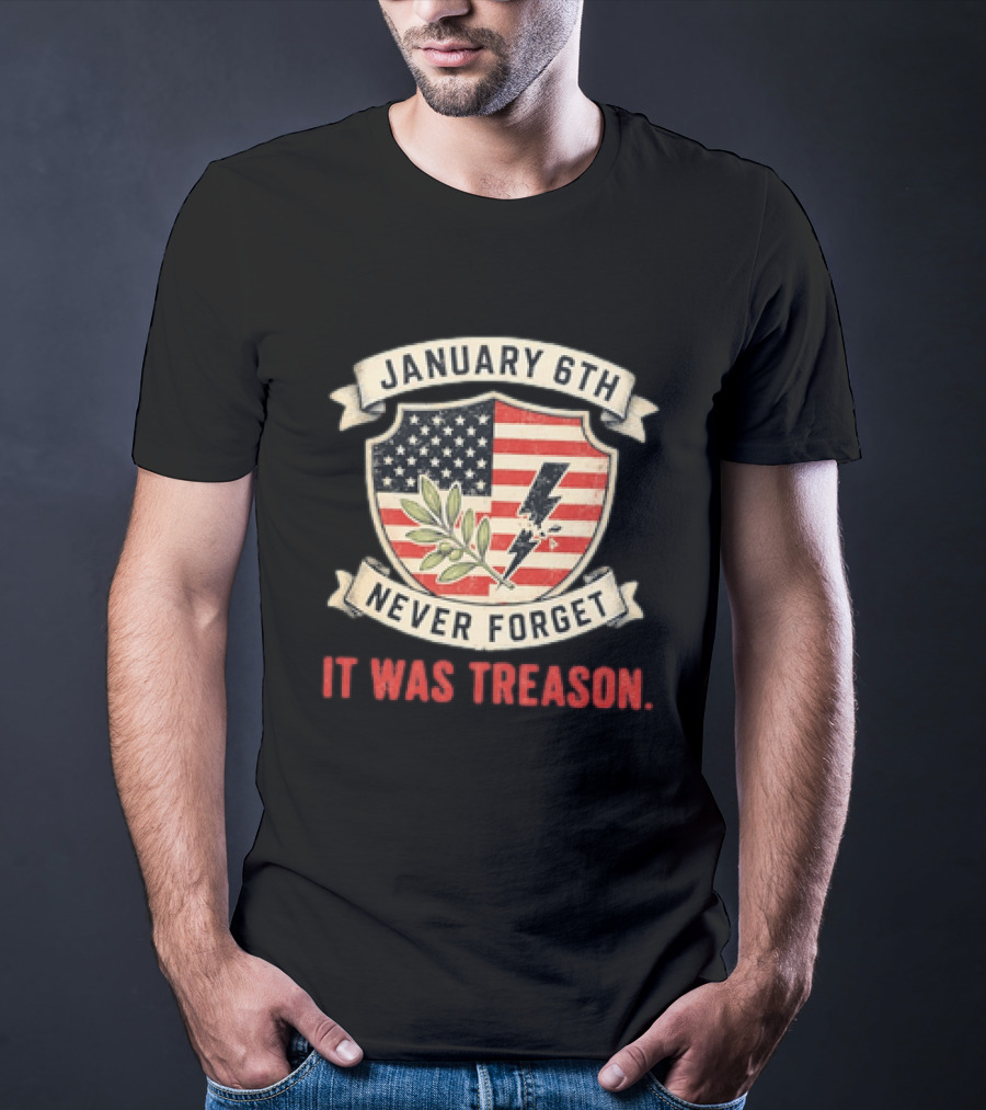 January 6th Never Forget It Was Treason Olive Branch Lightning Bolt Flag T-Shirt