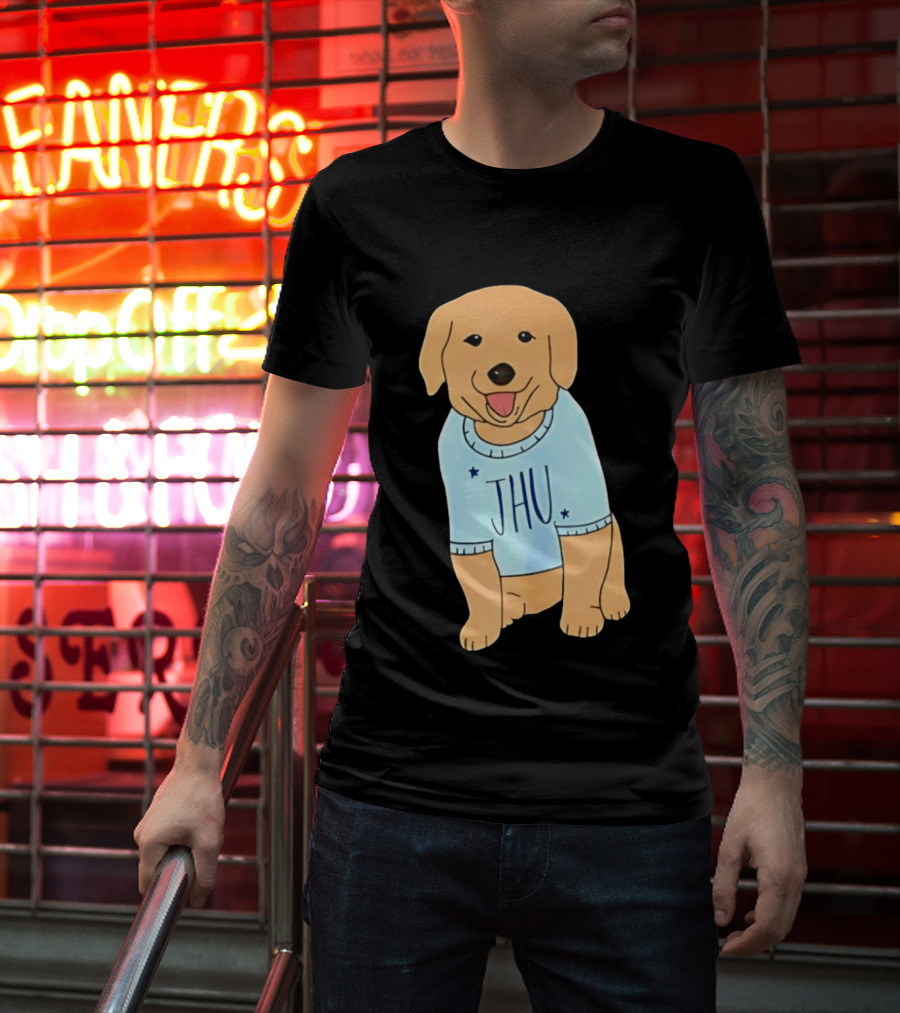 JHU Puppy In Light Blue Sweater T-Shirt