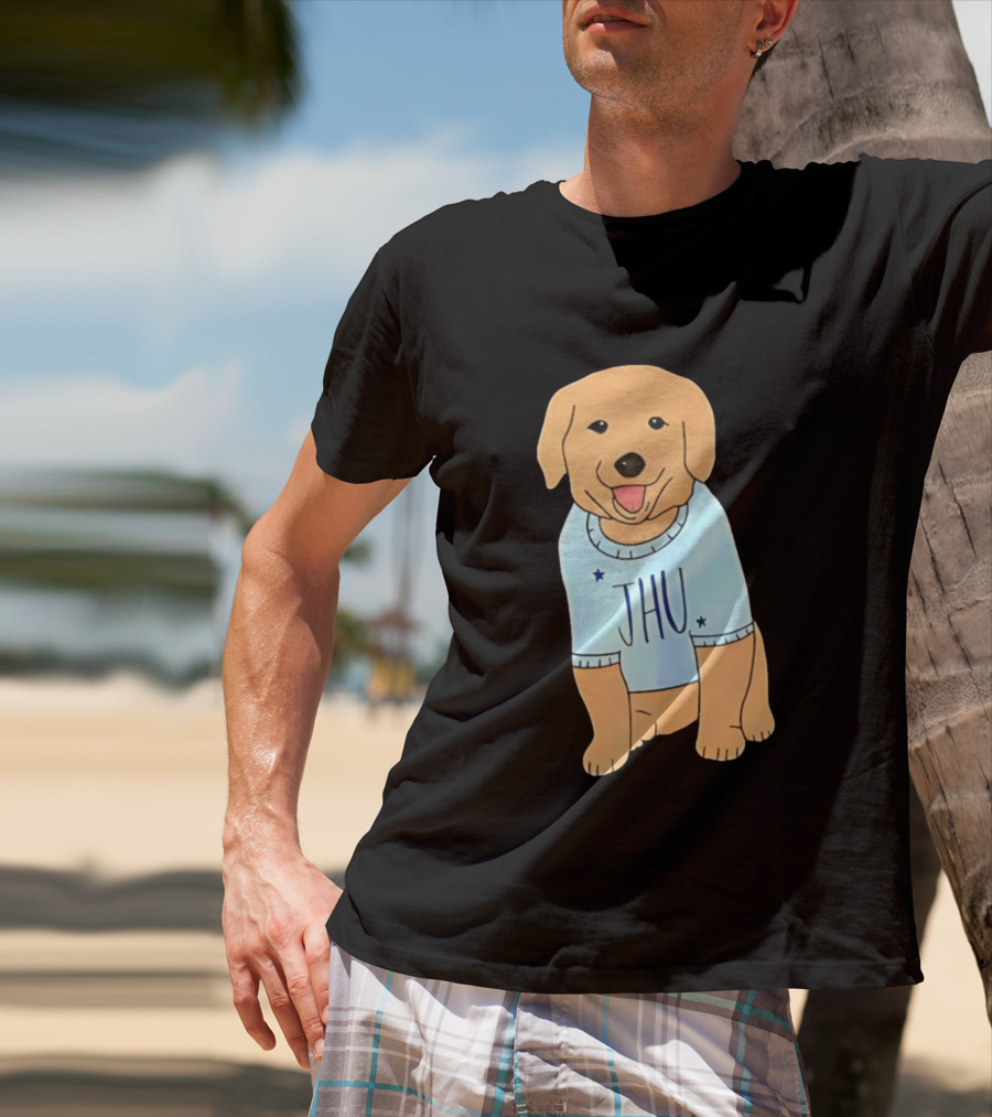 JHU Puppy In Light Blue Sweater T-Shirt
