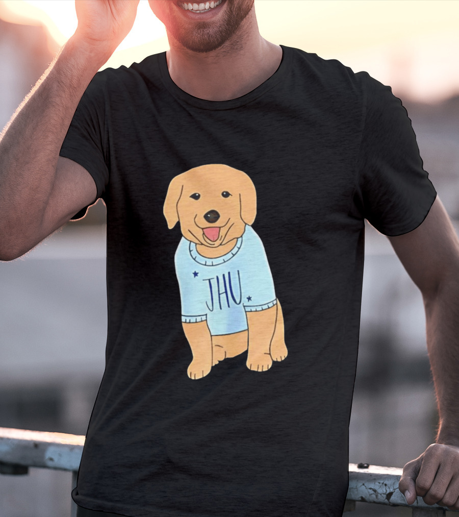 JHU Puppy In Light Blue Sweater T-Shirt