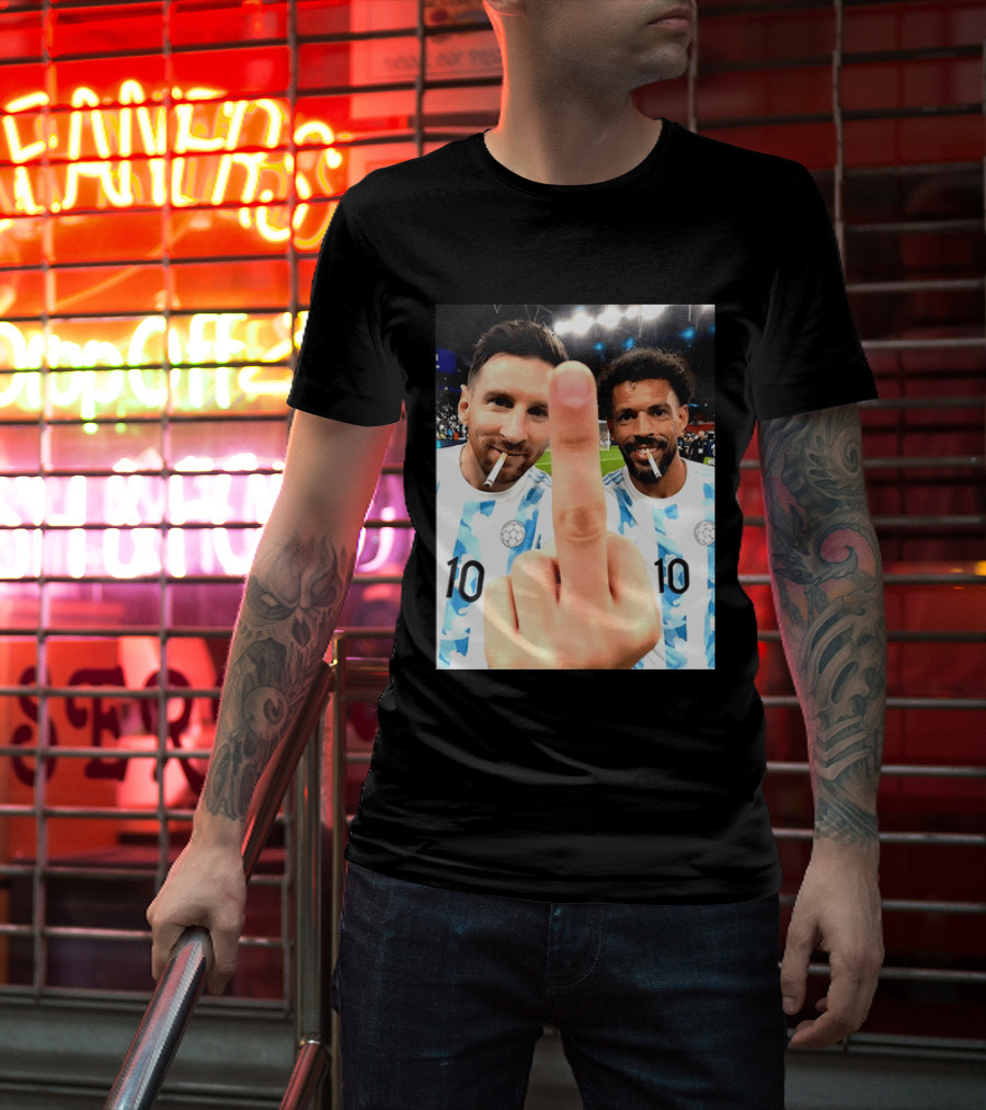 Messi Argentina Vozinha Cape Verde Middle Finger Gesture Football Smokers T-Shirt