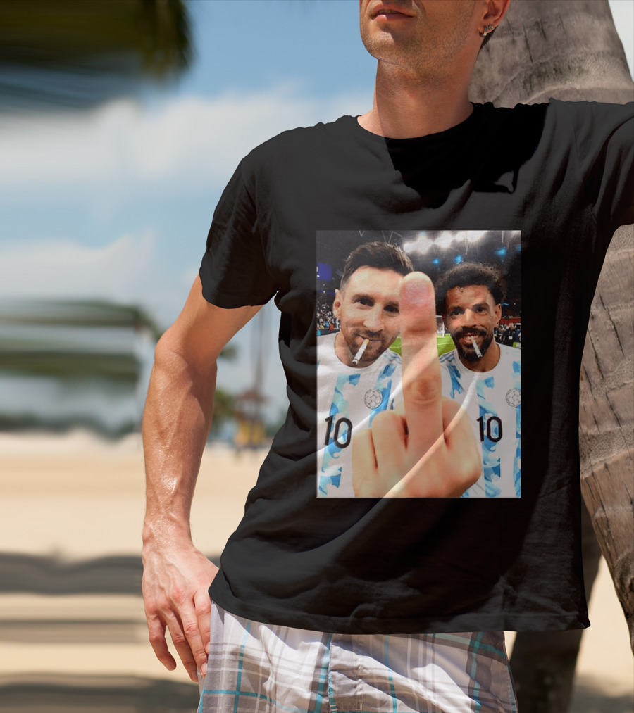 Messi Argentina Vozinha Cape Verde Middle Finger Gesture Football Smokers T-Shirt