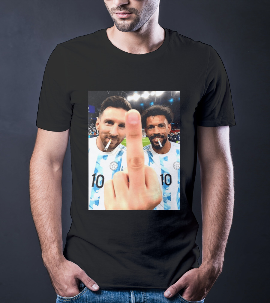 Messi Argentina Vozinha Cape Verde Middle Finger Gesture Football Smokers T-Shirt
