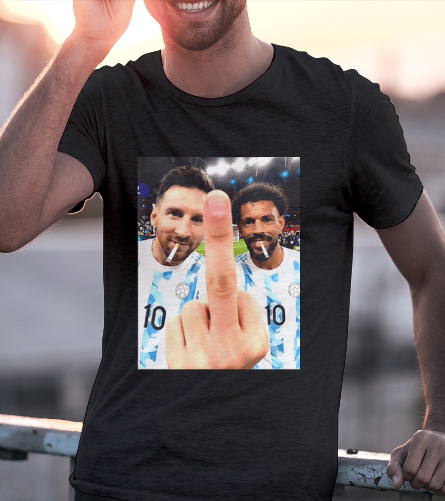 Messi Argentina Vozinha Cape Verde Middle Finger Gesture Football Smokers T-Shirt