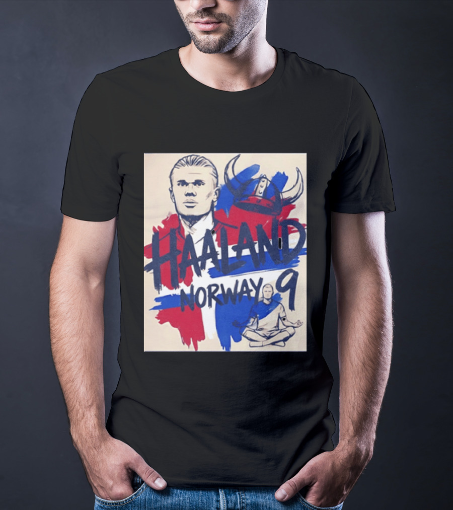 Norway Haaland Number 9 Viking Helmet Football T-Shirt