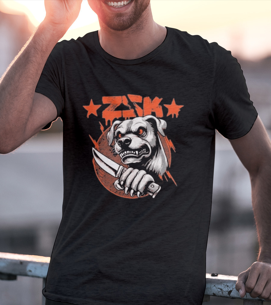 ZSK Dogfight Fierce Bulldog Holding Knife T-Shirt