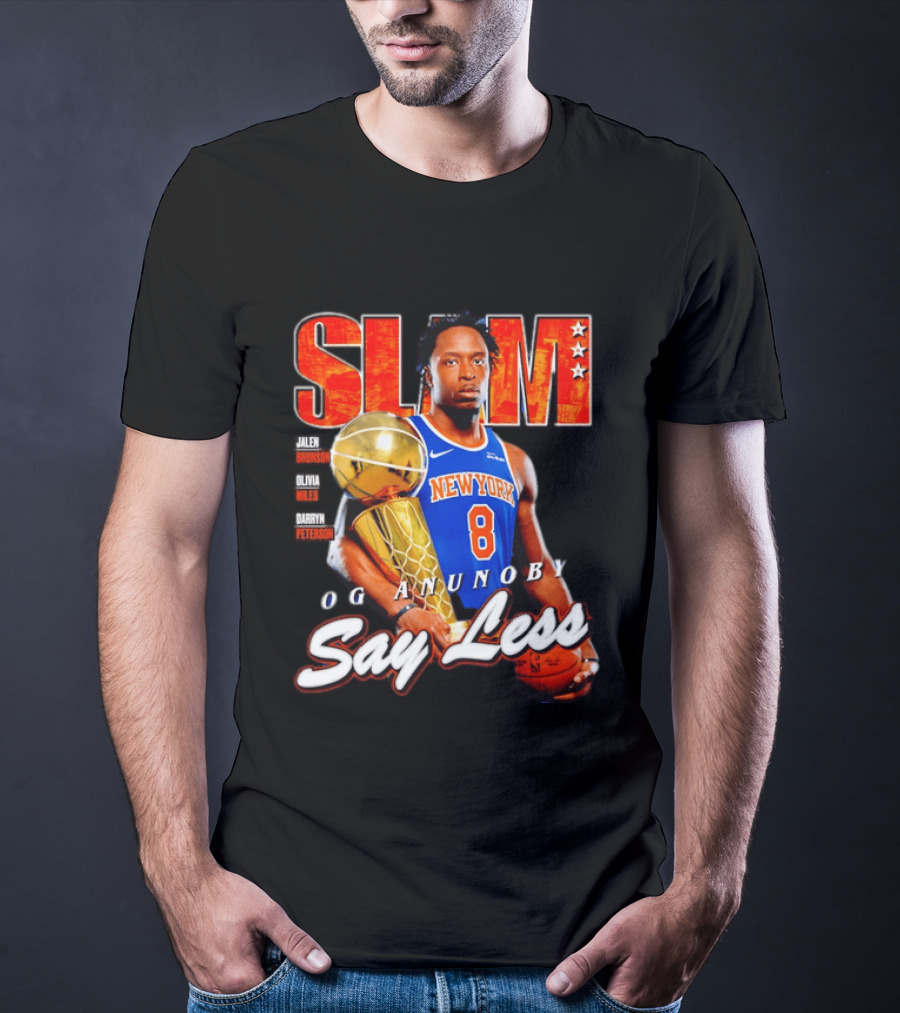 OG Anunoby New York Knicks SLAM Cover Larry O'Brien Trophy Say Less Jalen Brunson 2026 T-Shirt