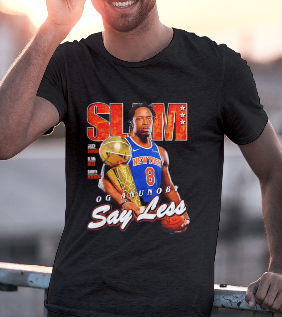 OG Anunoby New York Knicks SLAM Cover Larry O'Brien Trophy Say Less Jalen Brunson 2026 T-Shirt