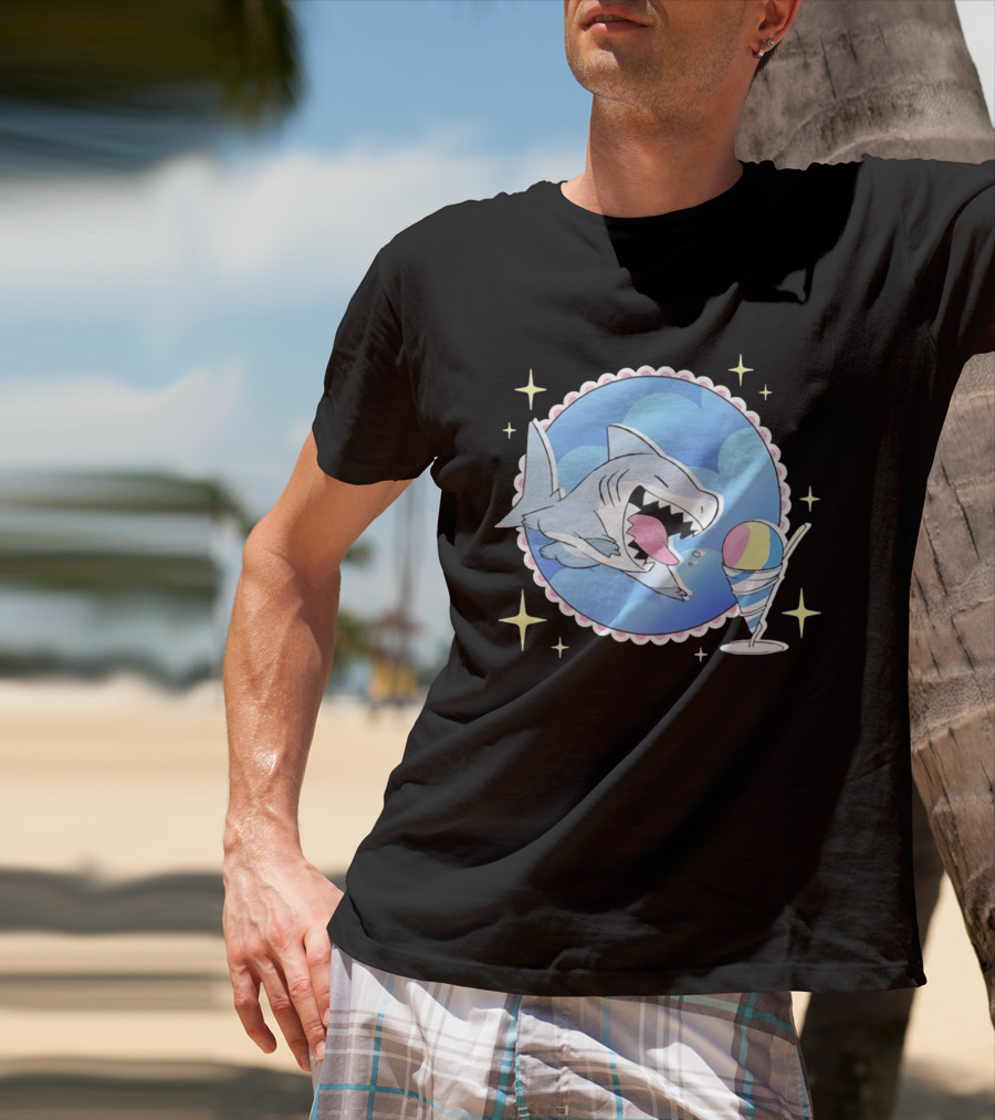 Shark Chasing Colorful Shaved Ice In Sky Circle With Stars T-Shirt