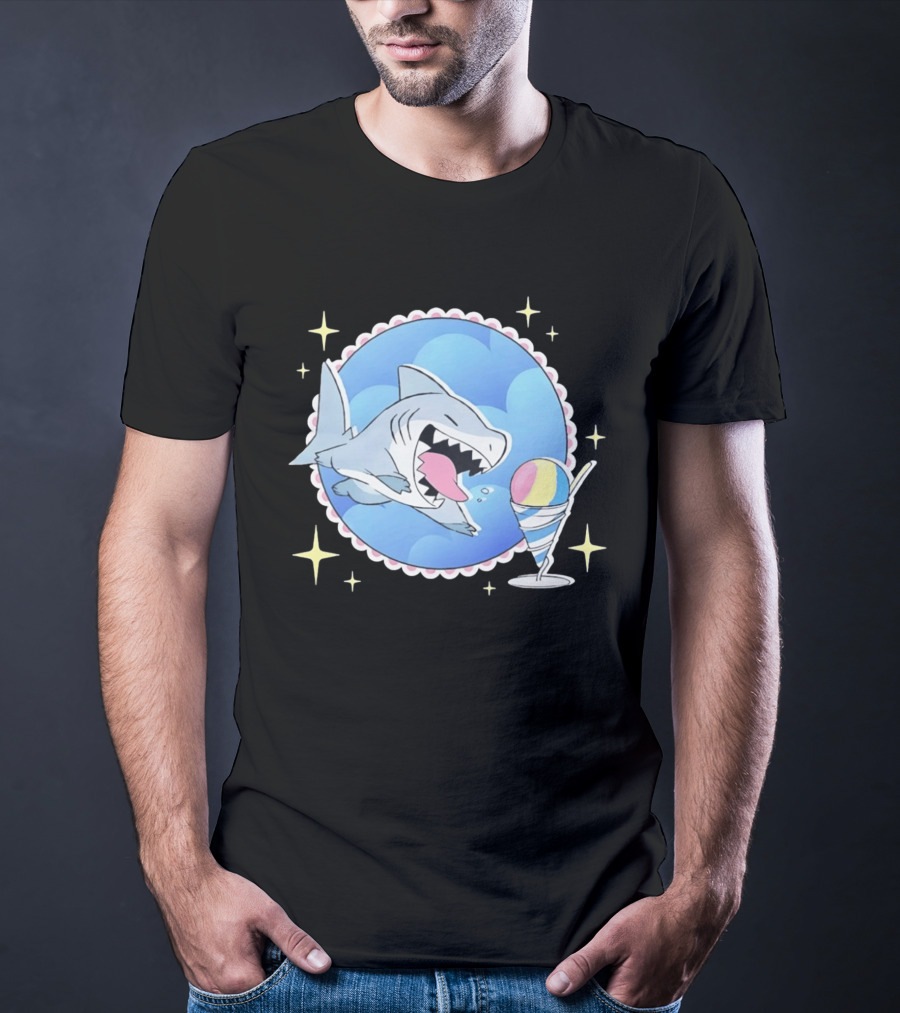 Shark Chasing Colorful Shaved Ice In Sky Circle With Stars T-Shirt