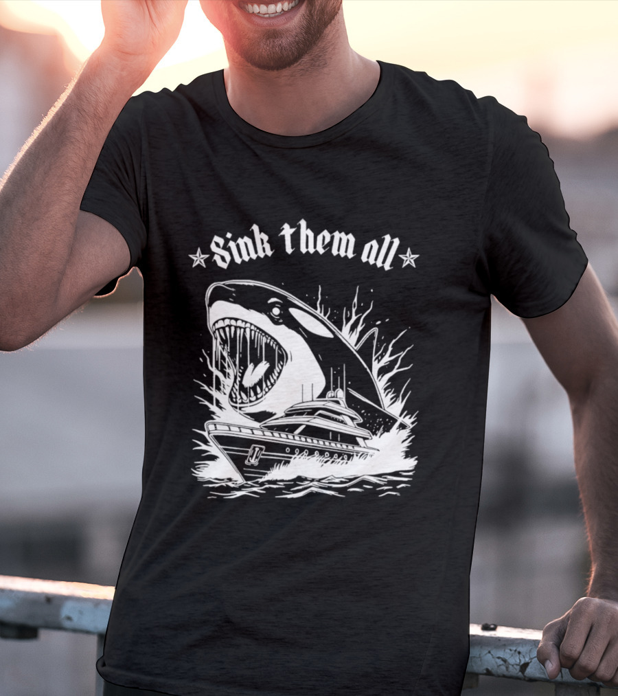 Sink Them All Orca Yacht Attack Scene T-Shirt