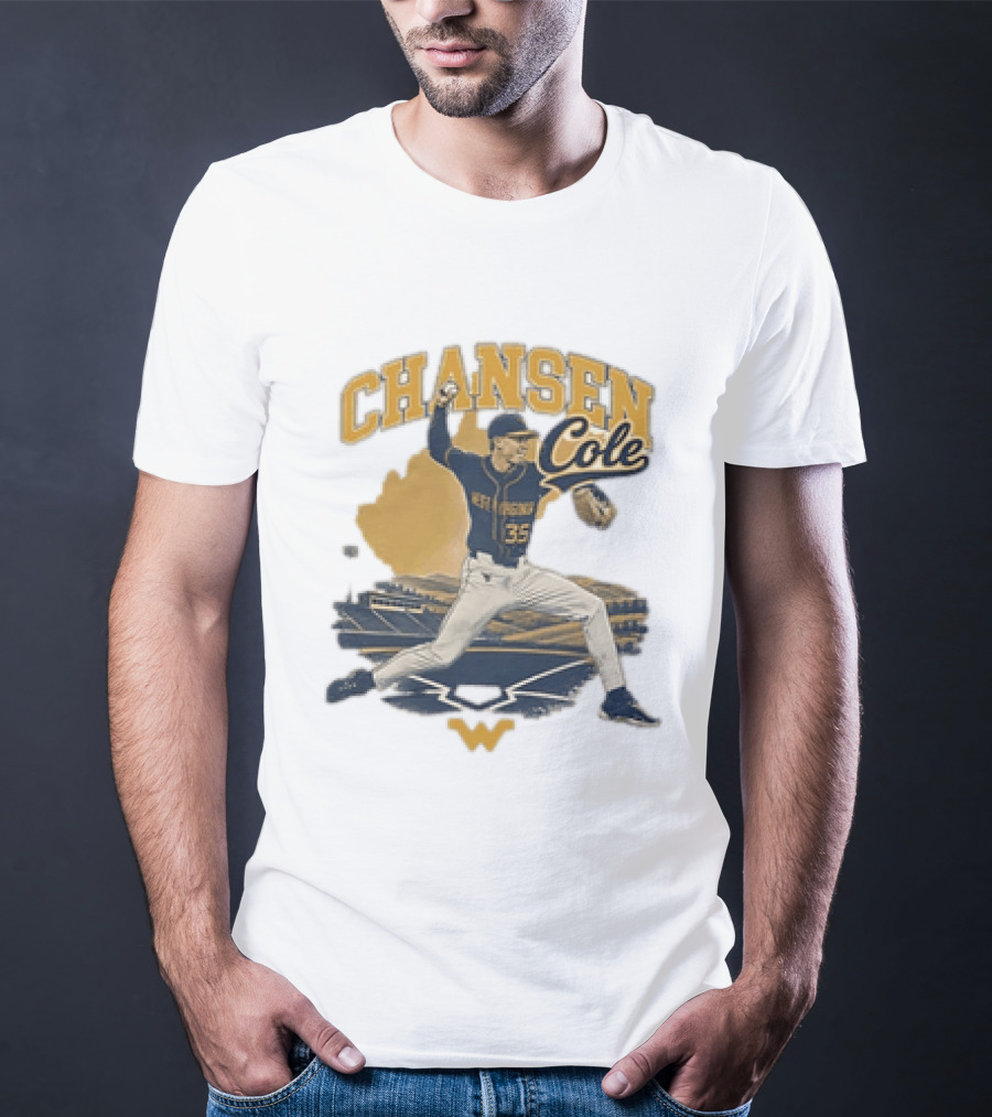 Chansen Cole West Virginia Mountaineers Baseball Player 35 Pitching Action T-Shirt