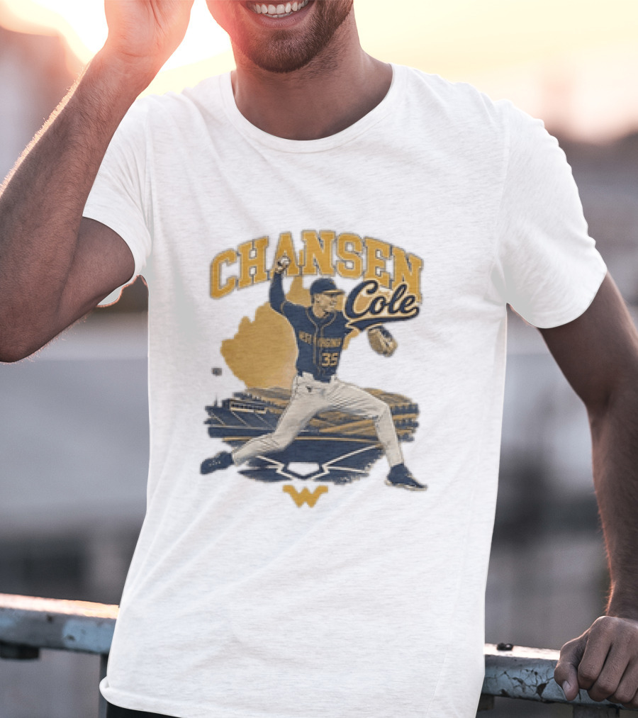 Chansen Cole West Virginia Mountaineers Baseball Player 35 Pitching Action T-Shirt