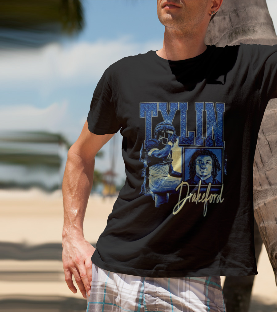 Tylin Drakeford Football Athlete Blue Portrait NFL Style Bootleg T-Shirt