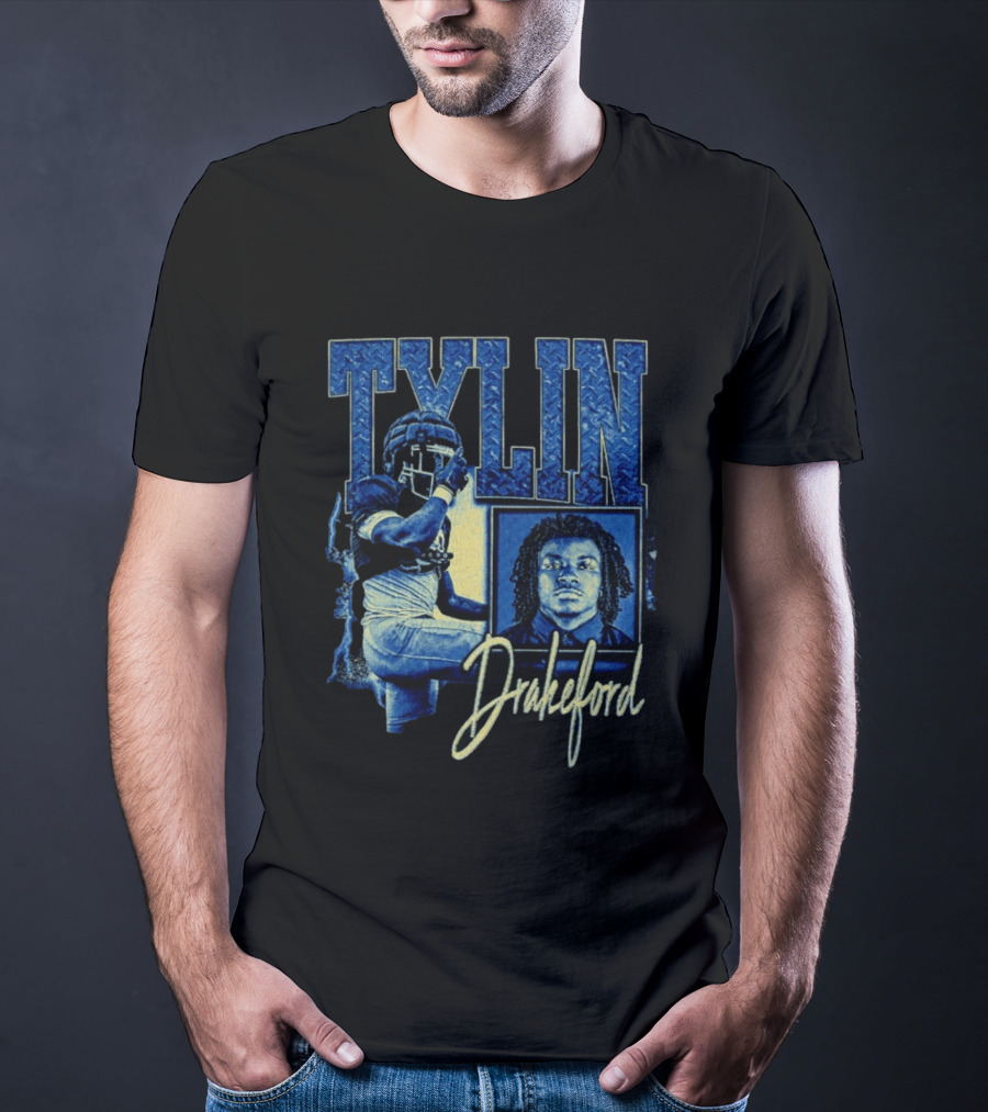 Tylin Drakeford Football Athlete Blue Portrait NFL Style Bootleg T-Shirt