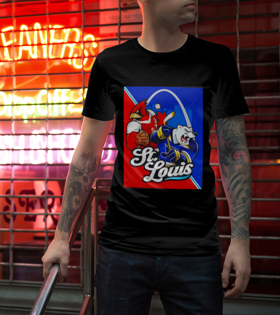 St Louis Cardinals Baseball Blues Hockey Arch Iconic Sports Team Collage T-Shirt