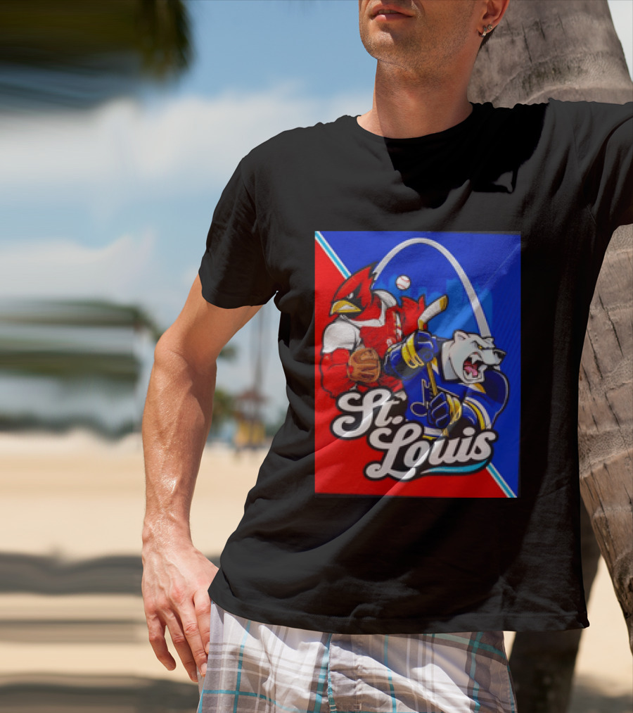 St Louis Cardinals Baseball Blues Hockey Arch Iconic Sports Team Collage T-Shirt