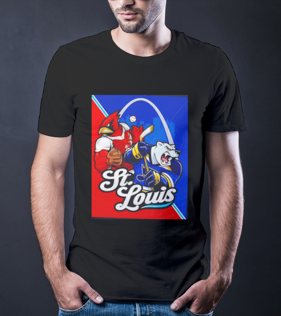 St Louis Cardinals Baseball Blues Hockey Arch Iconic Sports Team Collage T-Shirt