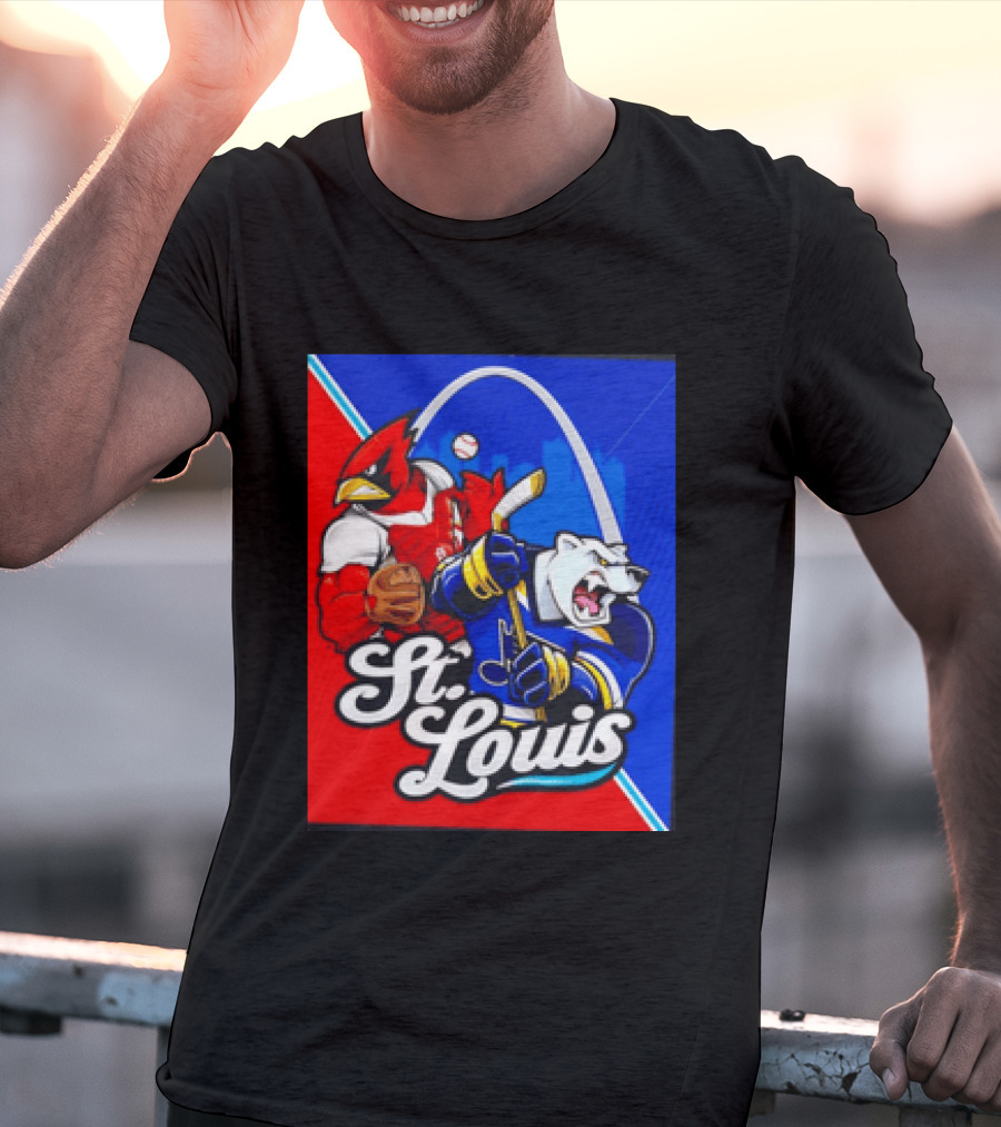 St Louis Cardinals Baseball Blues Hockey Arch Iconic Sports Team Collage T-Shirt