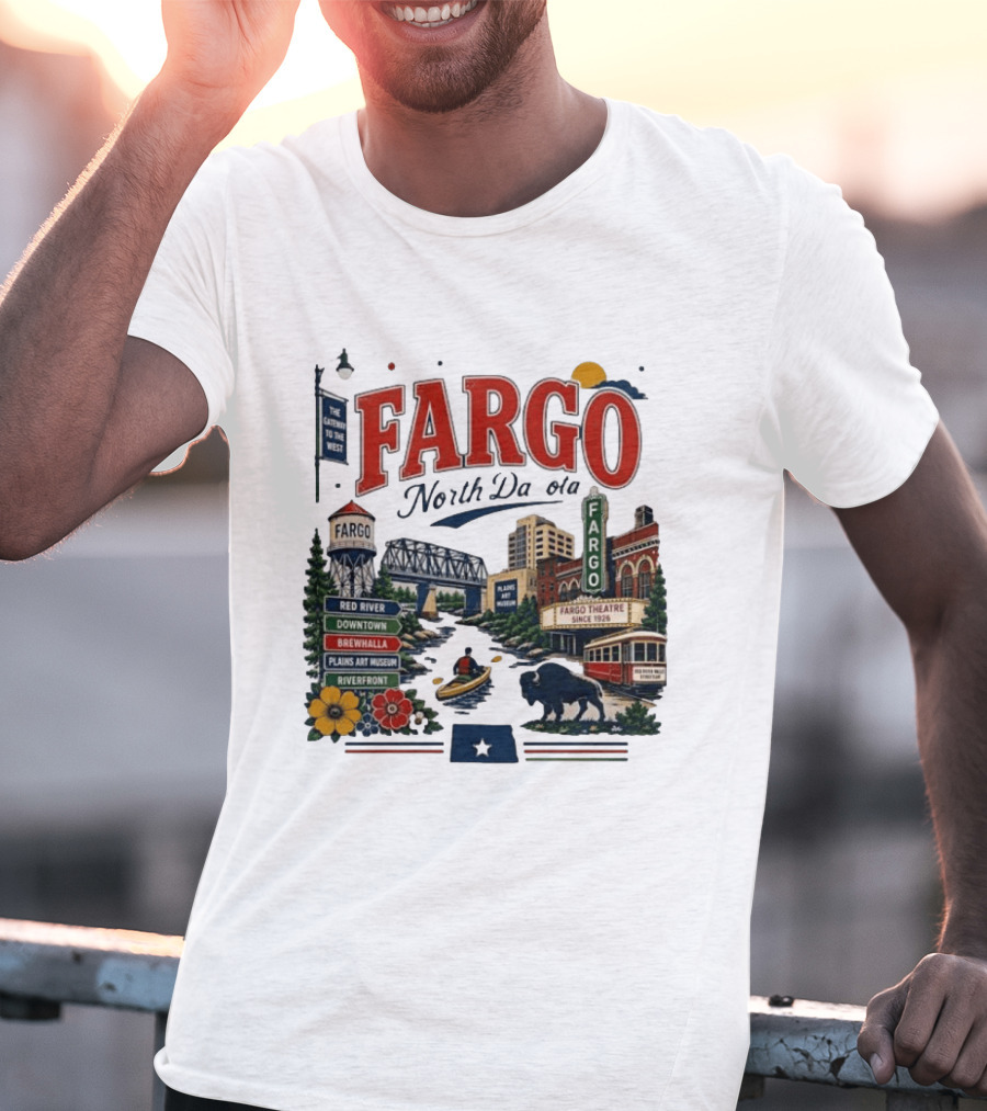Fargo North Dakota Red River Downtown Brewhalla Plains Art Museum Riverfront Theatre T-Shirt