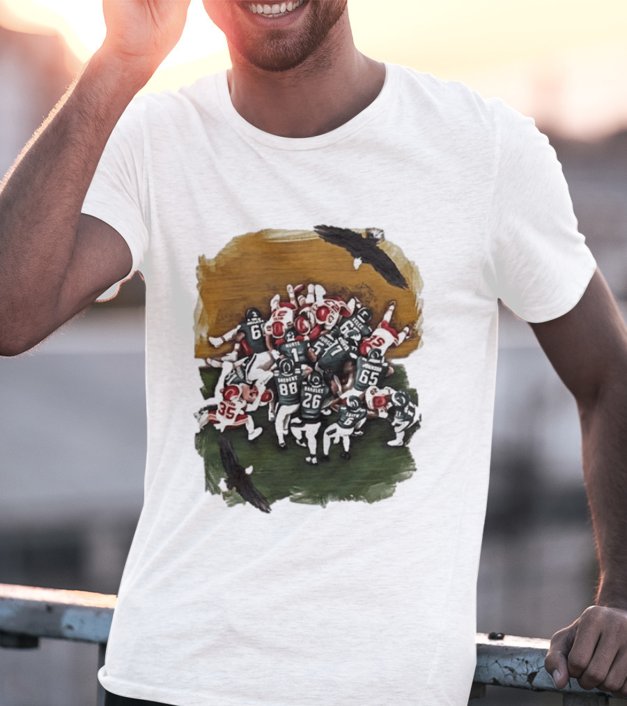 Philadelphia Eagles Tush Push Football Play Action With Team Players And Opponents T-Shirt