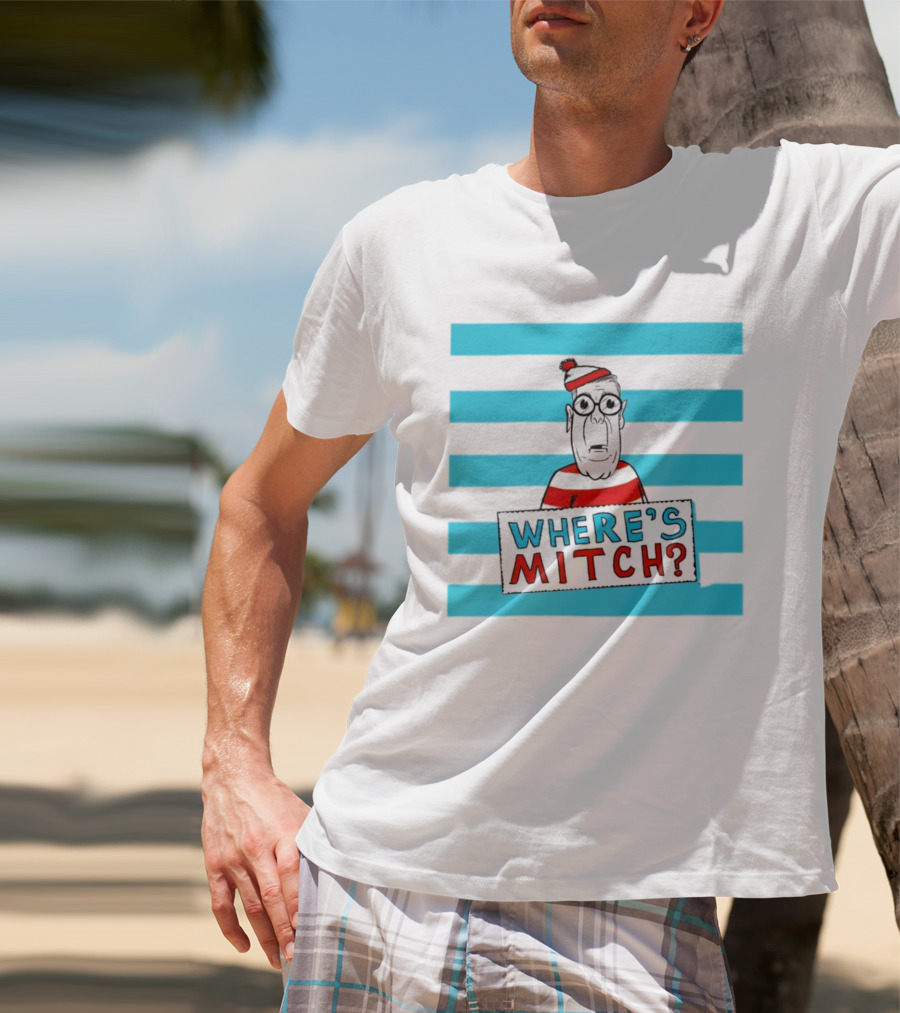 WHERE'S MITCH Striped Sweater Glasses Red Hat Humor T-Shirt