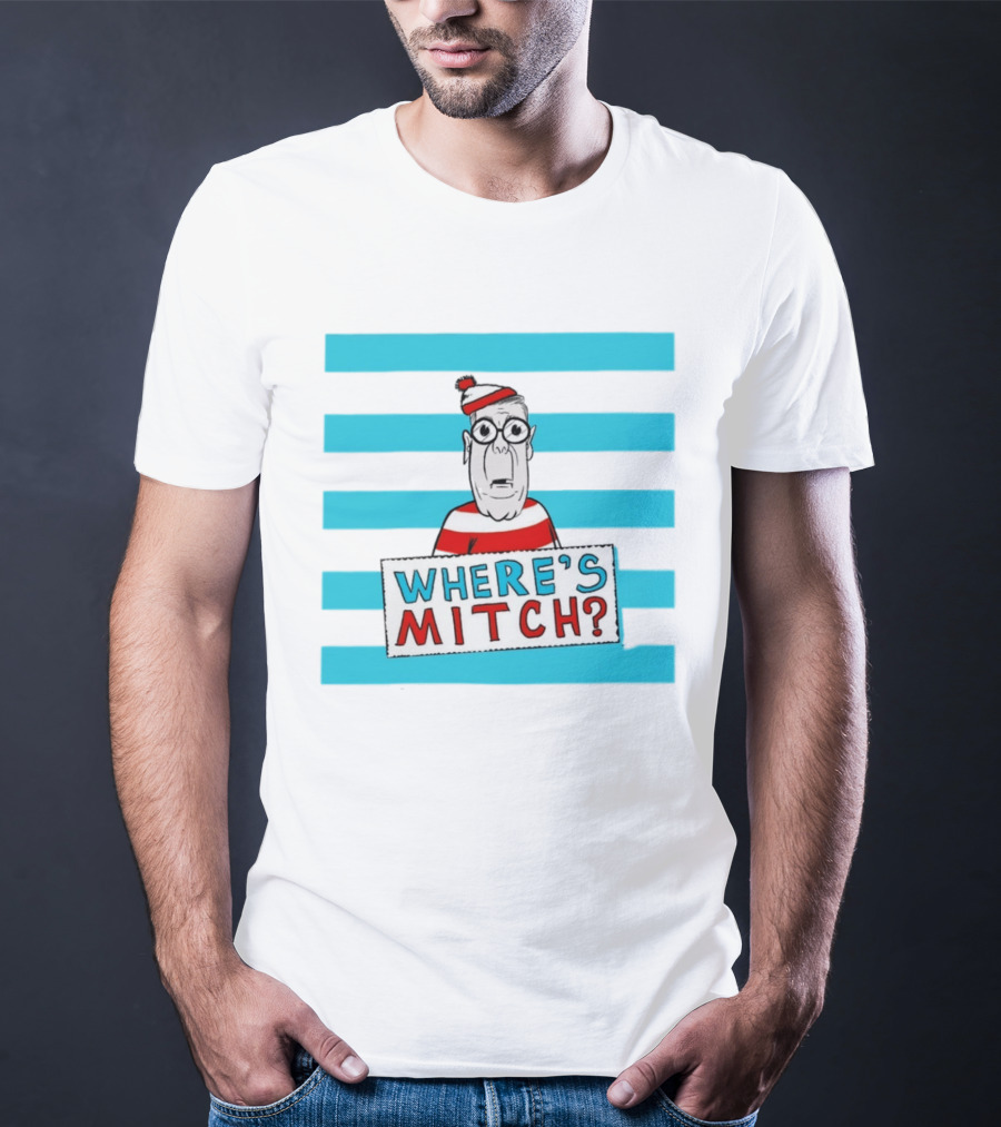 WHERE'S MITCH Striped Sweater Glasses Red Hat Humor T-Shirt