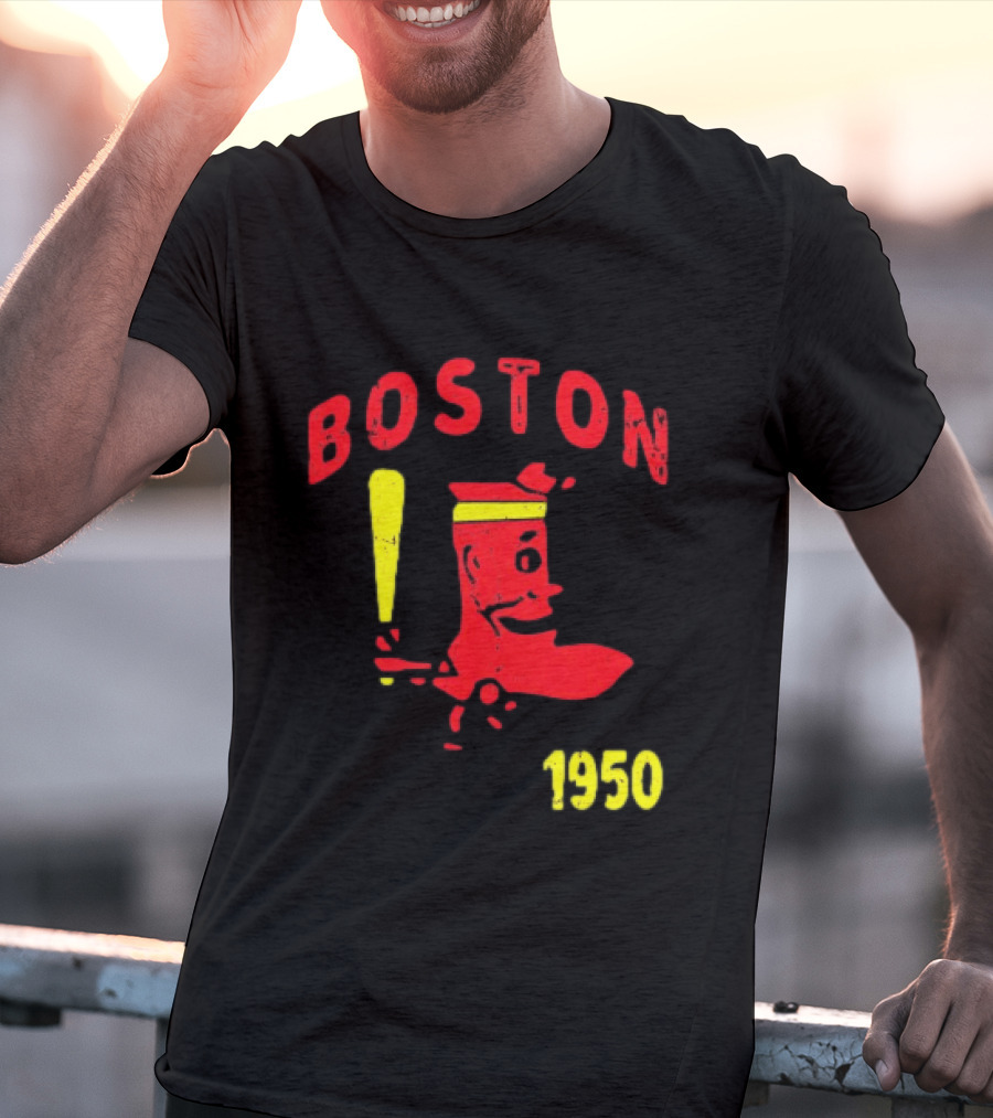 Boston 1950 Baseball Player Boot And Bat T-Shirt