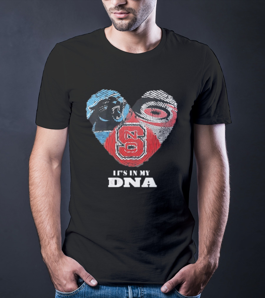Carolina Panthers NC State Wolfpack It's In My DNA Fingerprint Heart T-Shirt