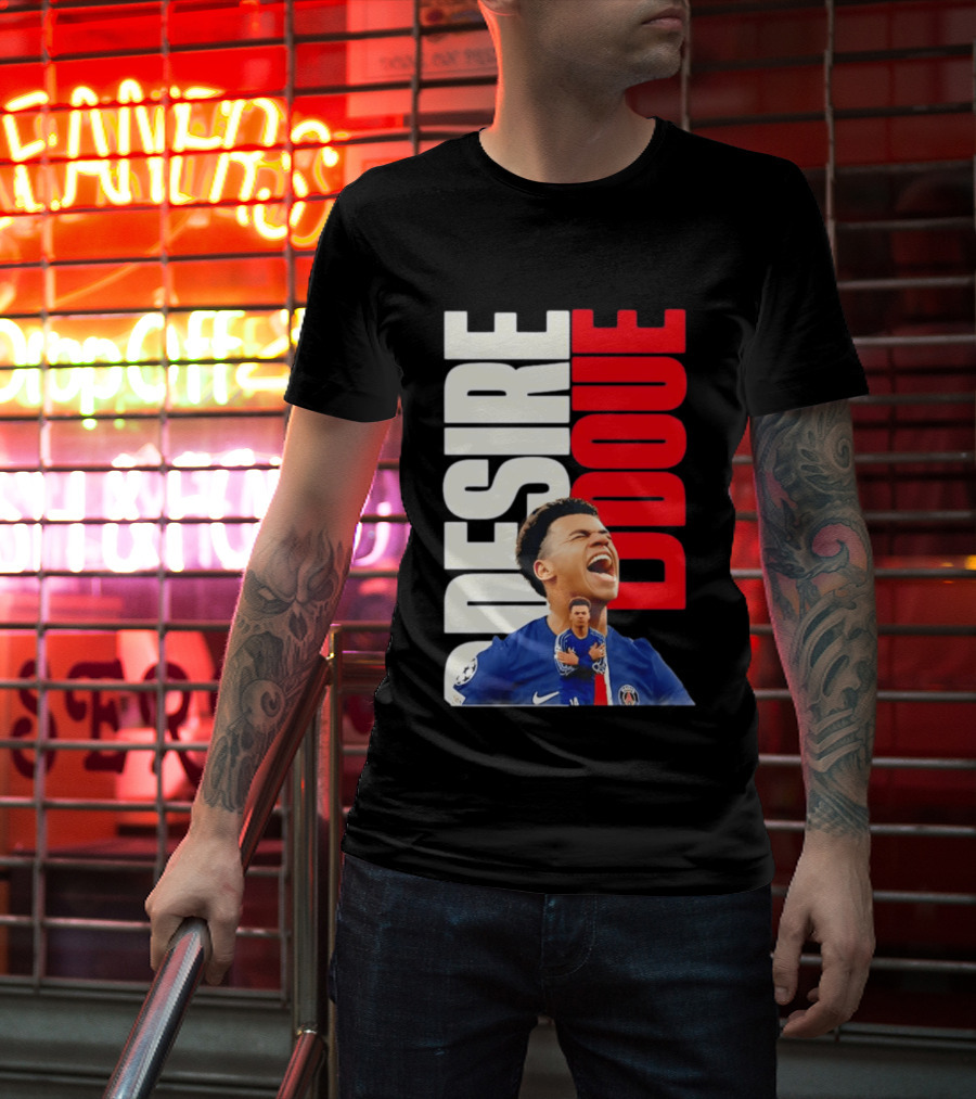 Désiré Doué Celebrating PSG Paris Saint Germain Player T-Shirt