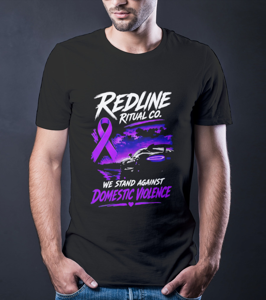 Redline Ritual Co Purple Ribbon We Stand Against Domestic Violence T-Shirt