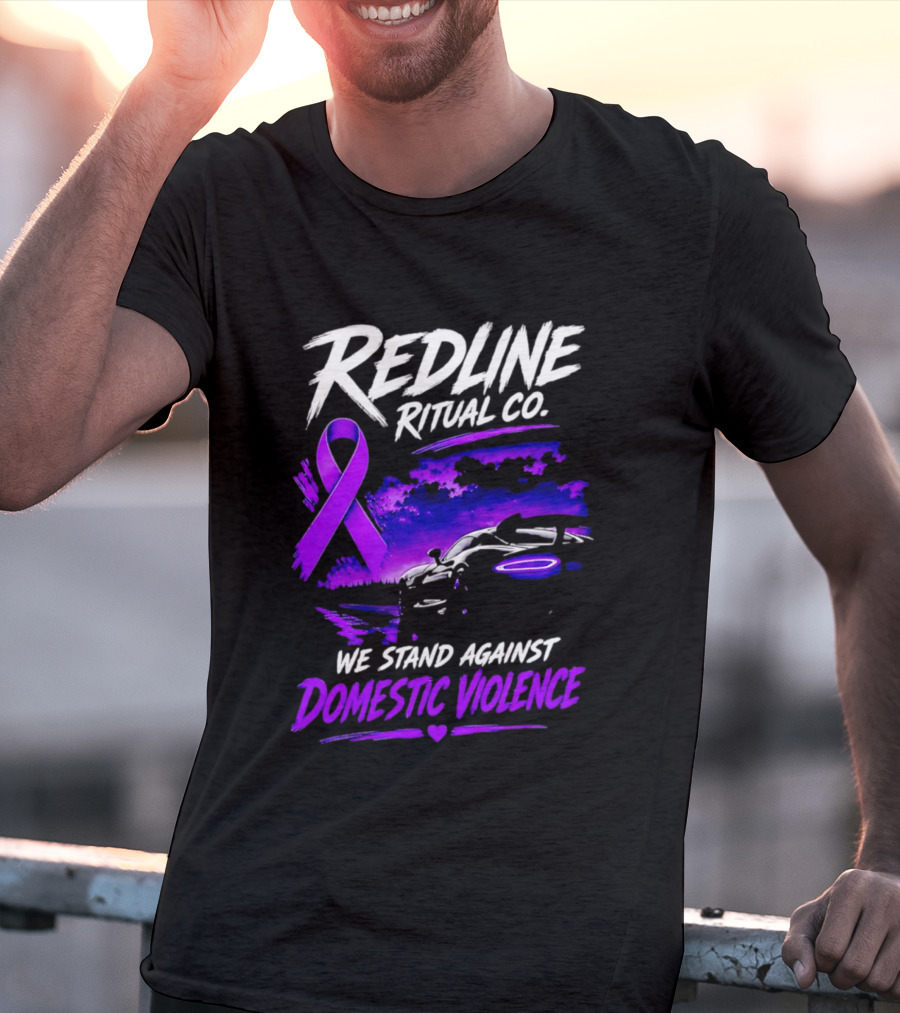 Redline Ritual Co Purple Ribbon We Stand Against Domestic Violence T-Shirt
