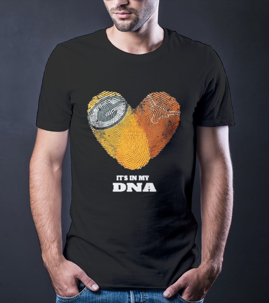 Green Bay Packers Texas Longhorns Heart Shape Fingerprints It's In My DNA T-Shirt