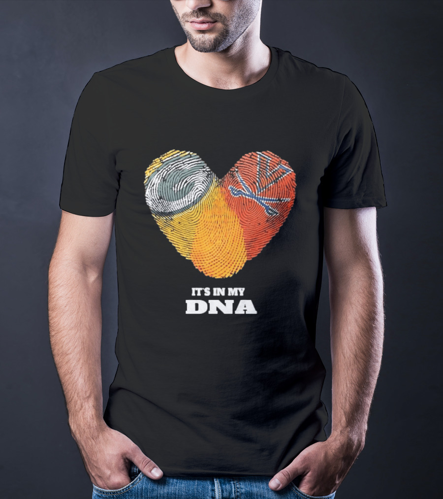 Green Bay Packers Virginia Cavaliers It's In My DNA Heart Fingerprints Love Fans T-Shirt