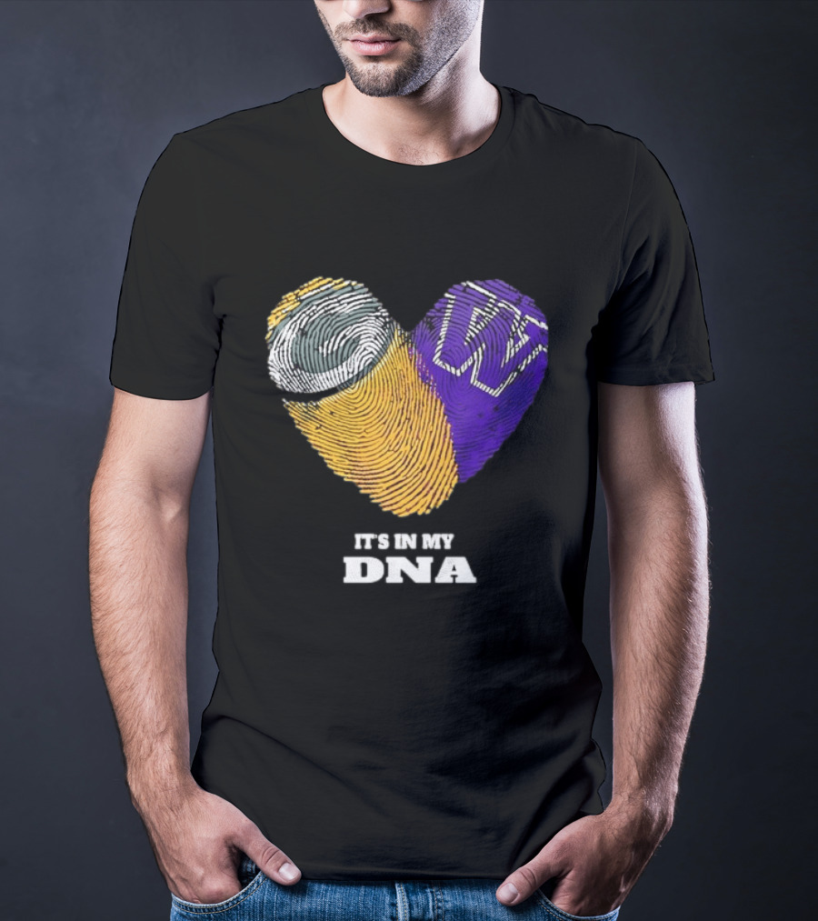 Green Bay Packers Washington Huskies Fingerprint Heart It's In My DNA T-Shirt
