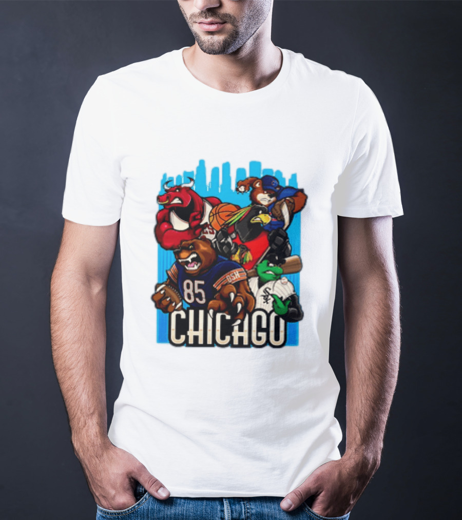 Chicago Bulls Bears Blackhawks Cubs White Sox Sports Team Characters T-Shirt