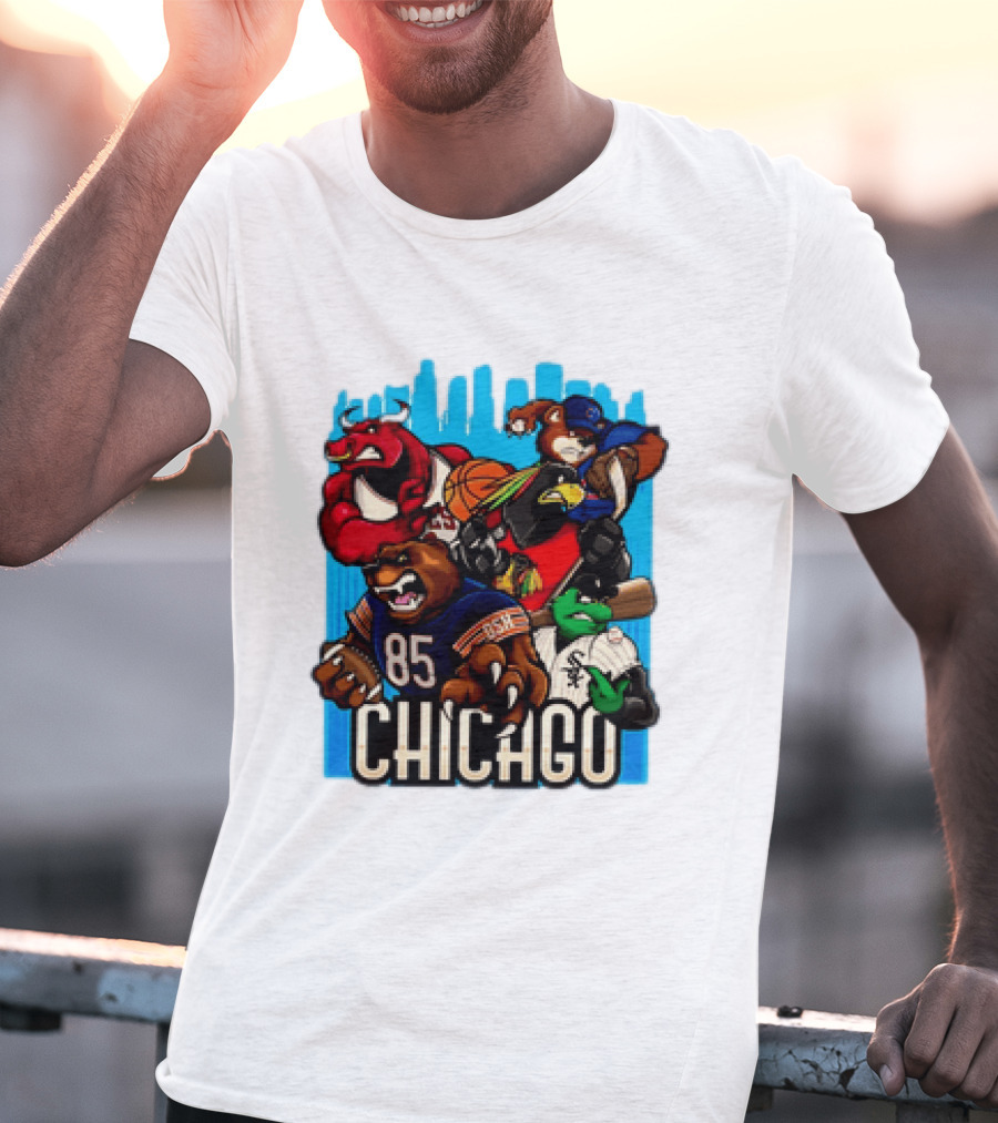 Chicago Bulls Bears Blackhawks Cubs White Sox Sports Team Characters T-Shirt