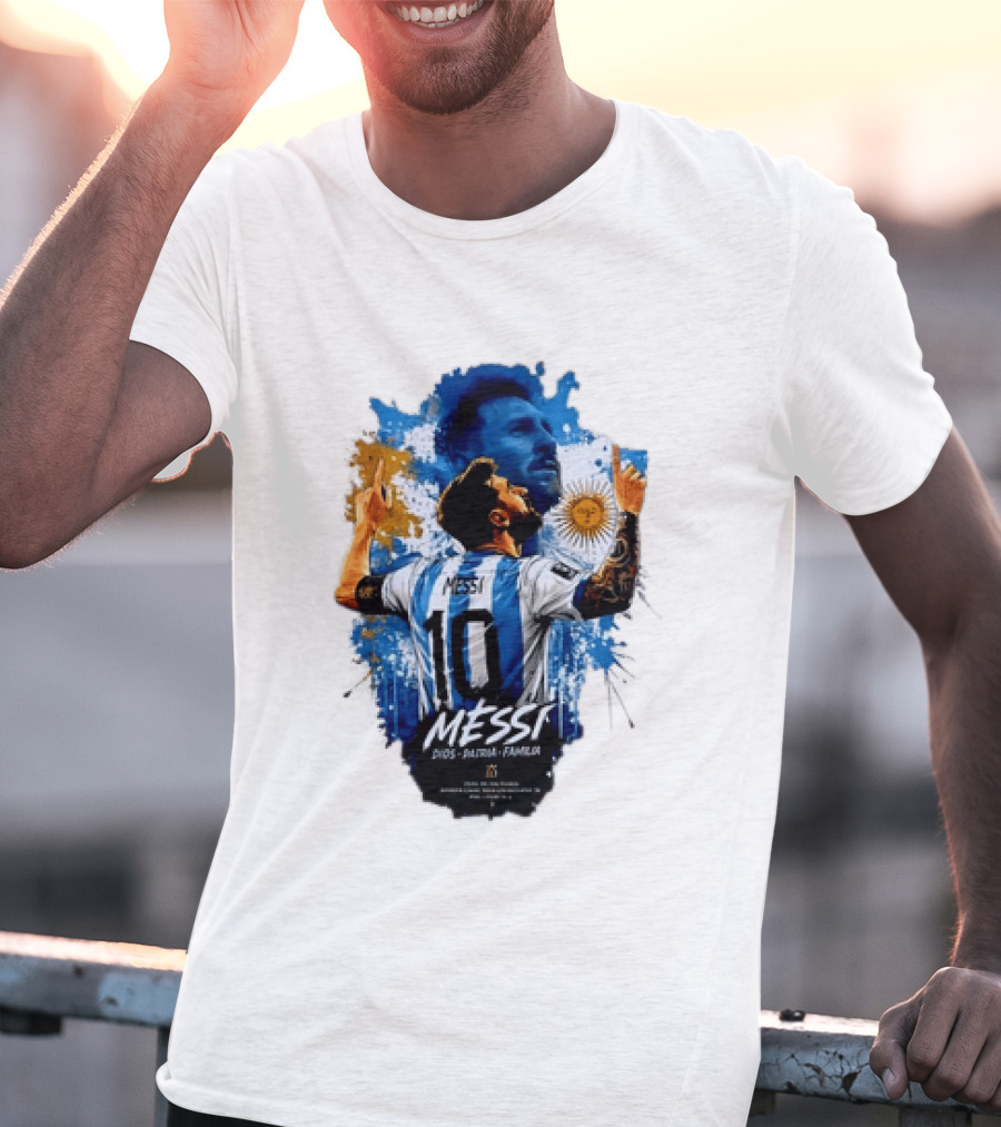 Messi Dios Patria Familia Argentina Football 10 Pointing To The Sky T-Shirt