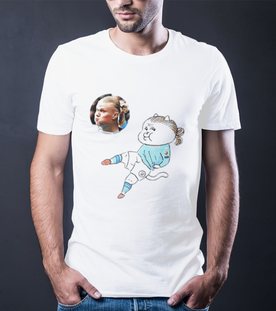 Erling Haaland Manchester City Cat Cartoon Football T-Shirt