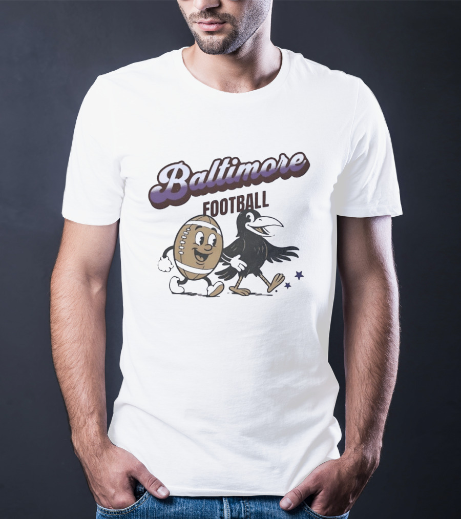 Baltimore Football Raven Walking Team Vintage Cartoon T-Shirt