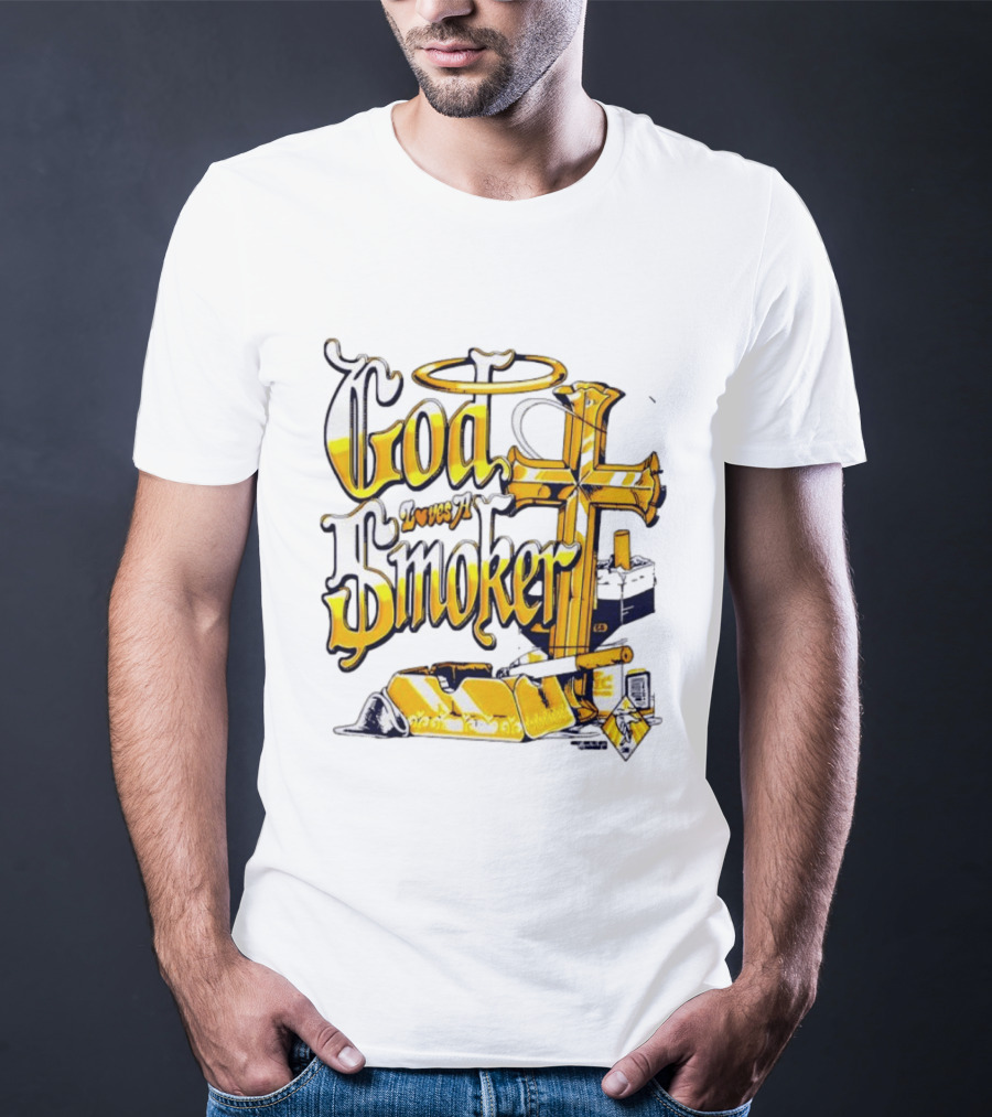 God Loves A Smoker Religious Faith Christian Cross Cigarette Ashtray T-Shirt