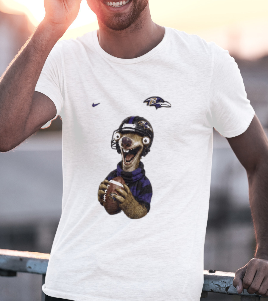 Sid The Sloth Baltimore Ravens Football Helmet And Ball Ravens Fan Gear T-Shirt