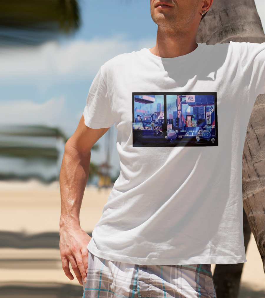 Lit Bot Apts Robots Futuristic City Skyline Pixel T-Shirt