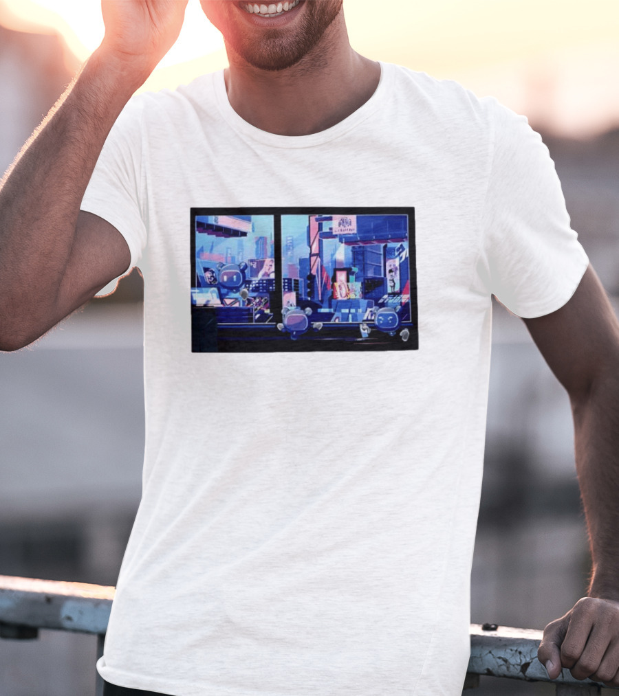 Lit Bot Apts Robots Futuristic City Skyline Pixel T-Shirt